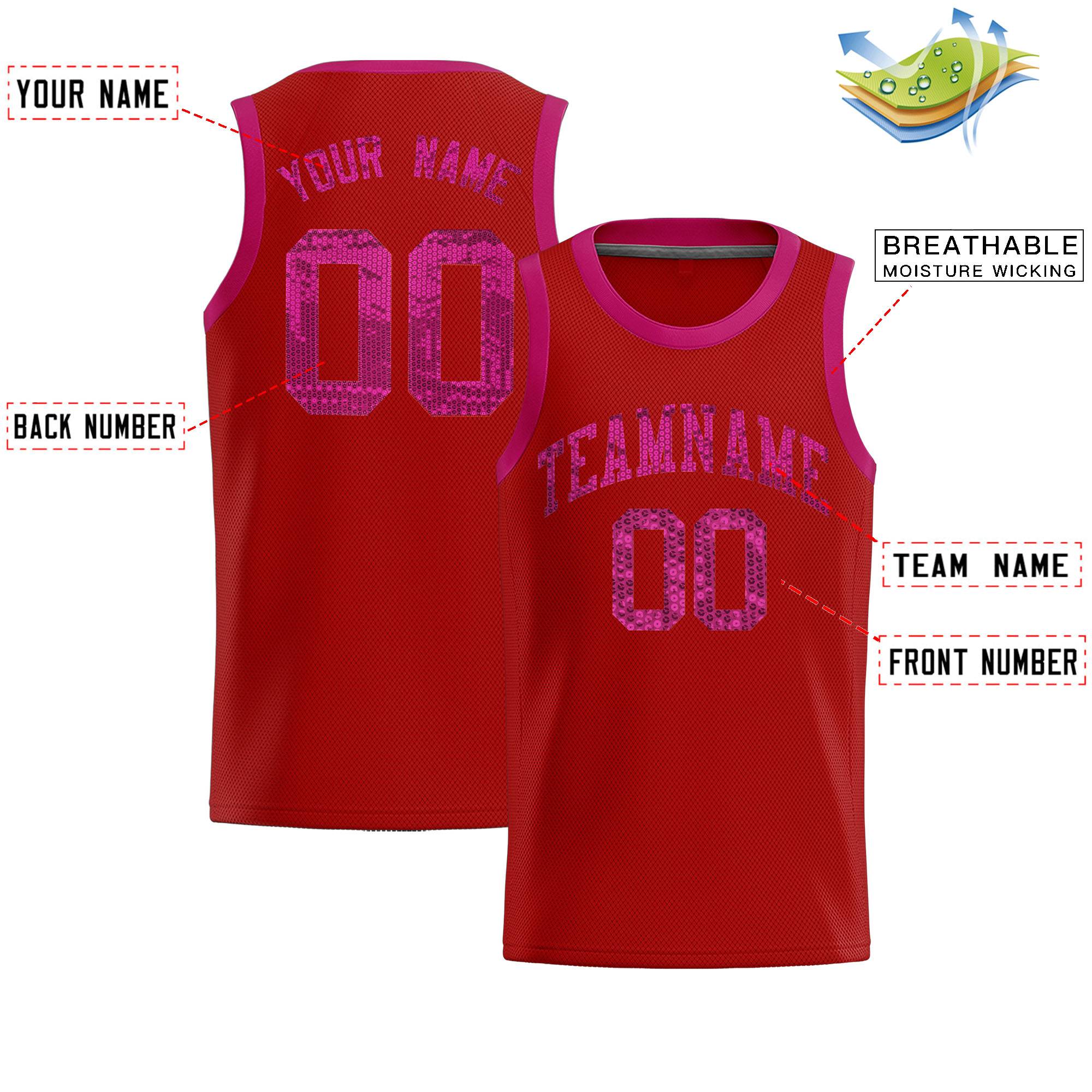 Custom Red Sequined Tops Athletic Basketball Jersey|KXKSHOP