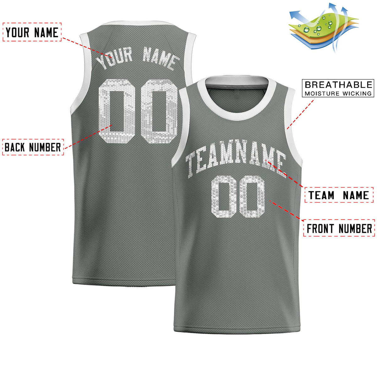 Custom Gray Sequined Tops Athletic Basketball Jersey|KXKSHOP
