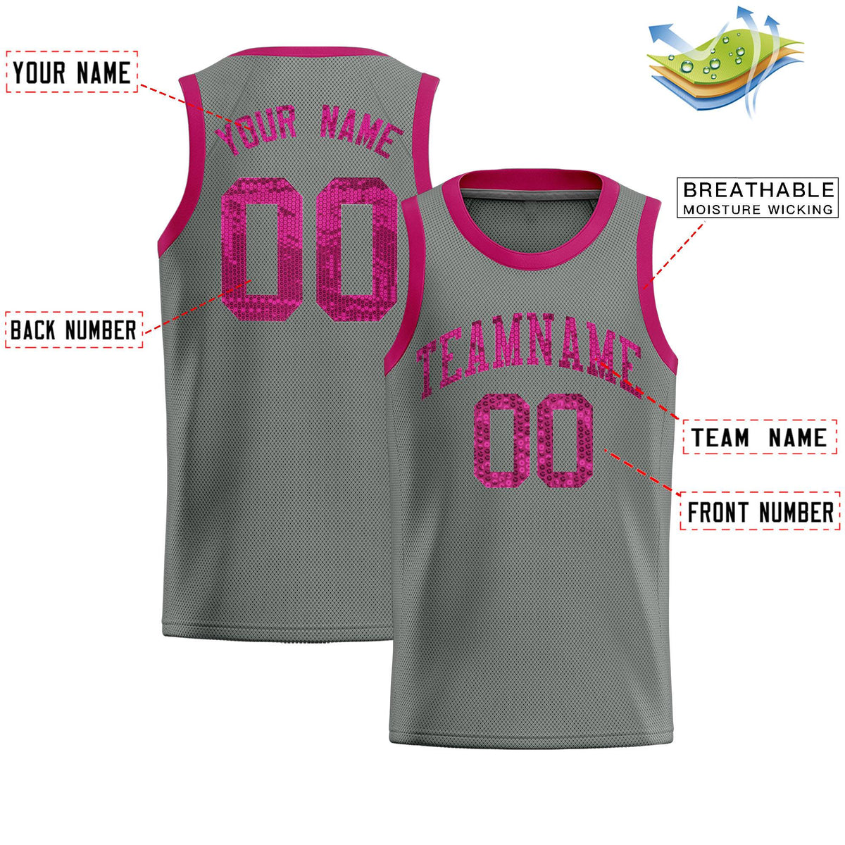 Custom Gray Sequined Tops Athletic Basketball Jersey|KXKSHOP