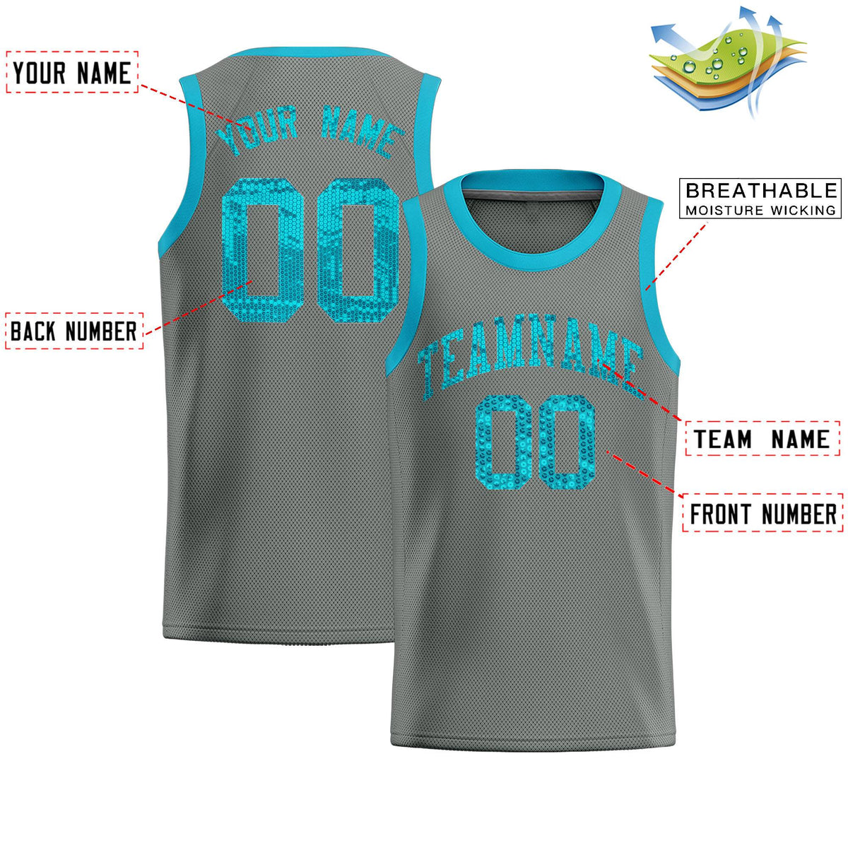 Custom Gray Sequined Tops Athletic Basketball Jersey|KXKSHOP