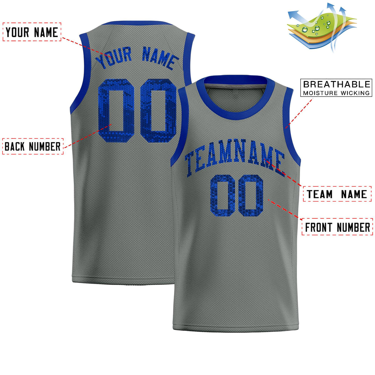 Custom Gray Sequined Tops Athletic Basketball Jersey|KXKSHOP