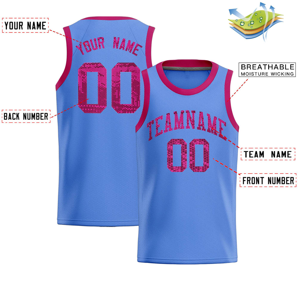 Custom Light Blue Sequined Tops Athletic Basketball Jersey|KXKSHOP