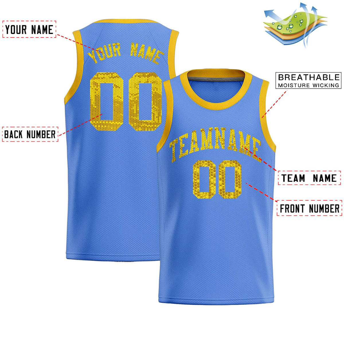 Custom Light Blue Sequined Tops Athletic Basketball Jersey|KXKSHOP