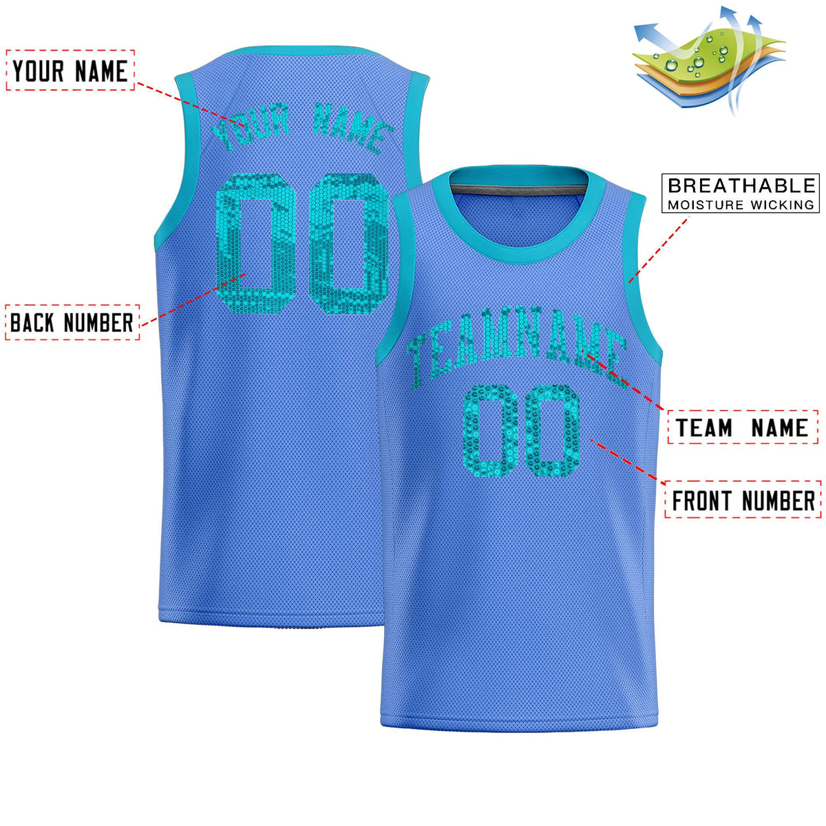 Custom Light Blue Sequined Tops Athletic Basketball Jersey|KXKSHOP