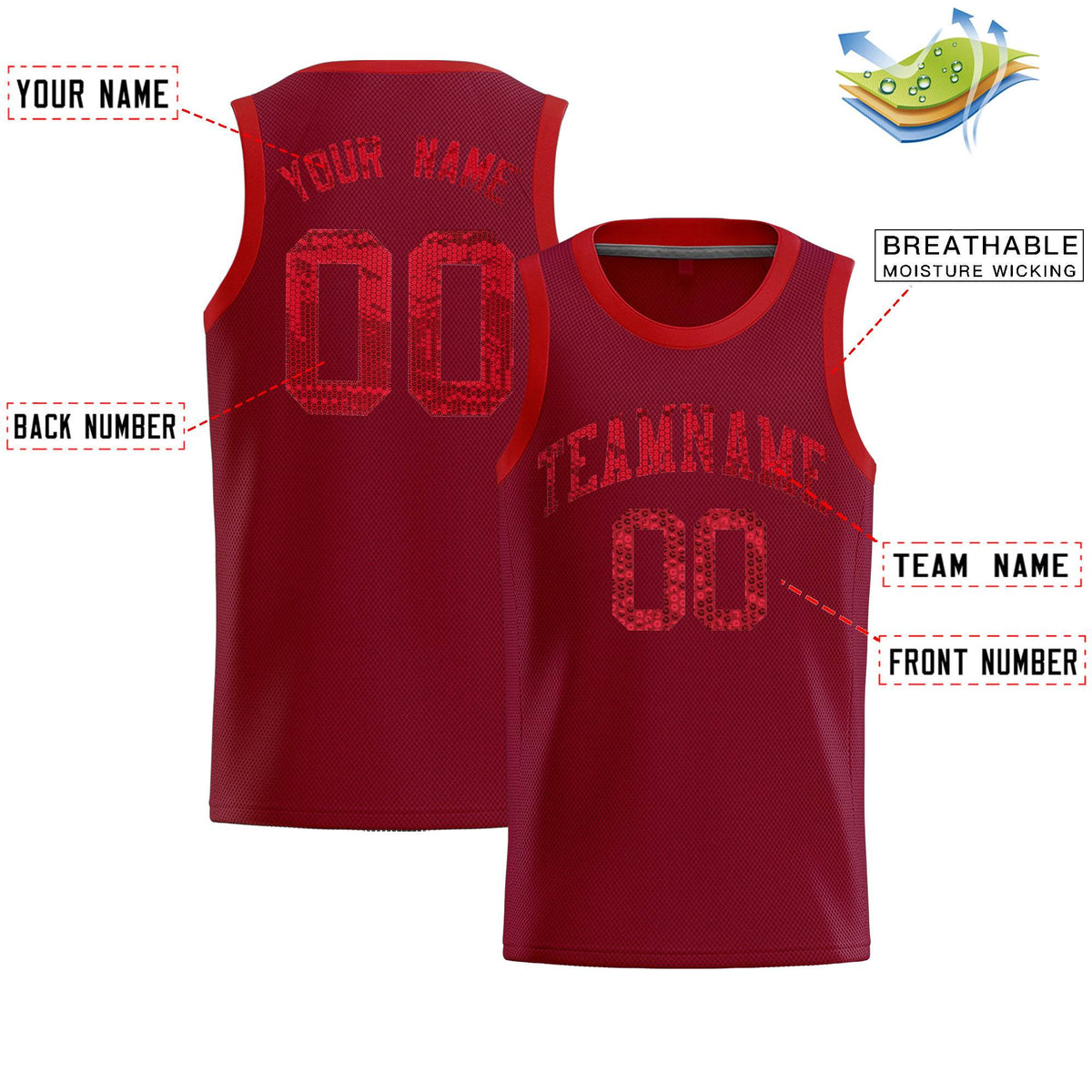 Custom Crimson Sequined Tops Athletic Basketball Jersey|KXKSHOP