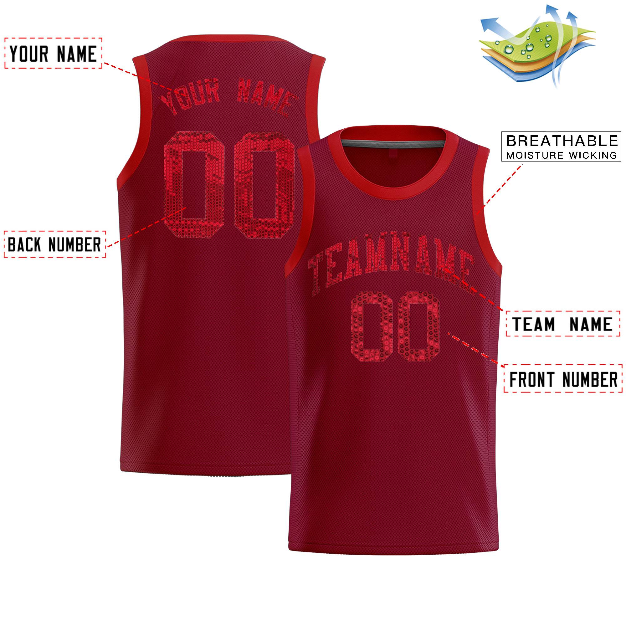 Custom Crimson Sequined Tops Athletic Basketball Jersey|KXKSHOP