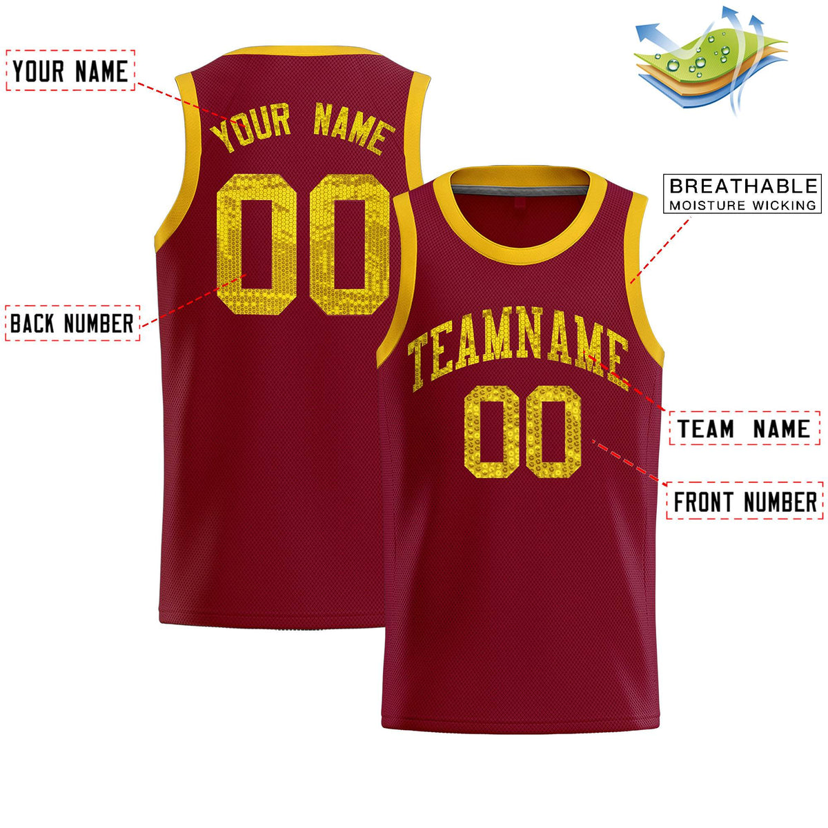 Custom Crimson Sequined Tops Athletic Basketball Jersey|KXKSHOP