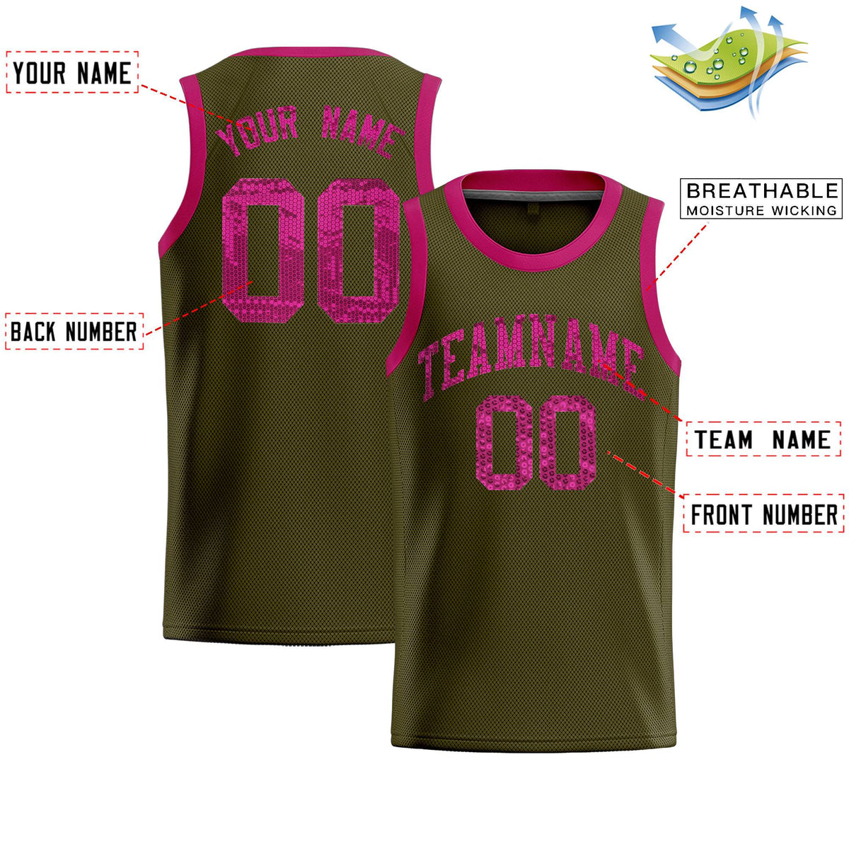 Custom Olive Sequined Tops Athletic Basketball Jersey|KXKSHOP