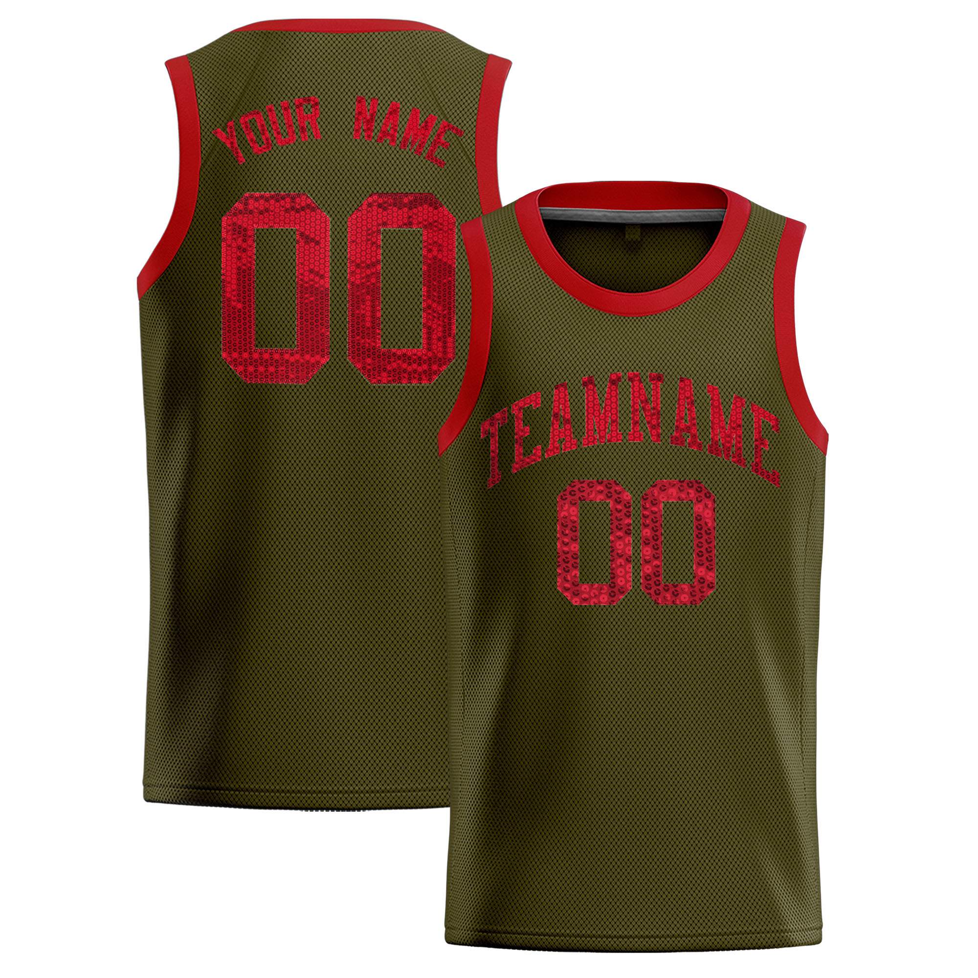 Custom Olive Sequined Tops Athletic Basketball Jersey|KXKSHOP