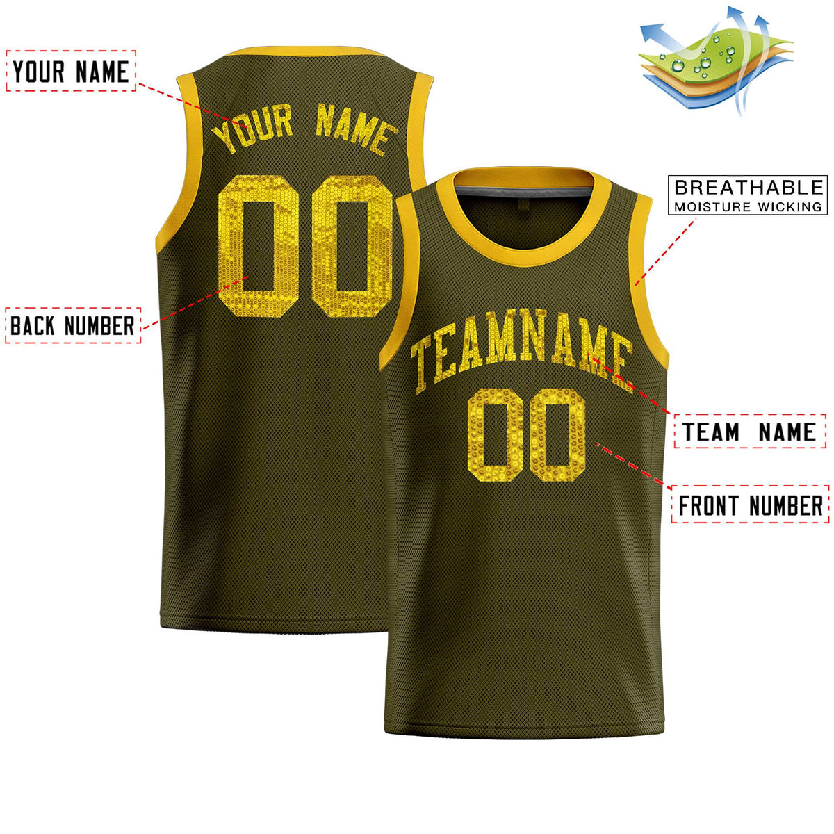 Custom Olive Sequined Tops Athletic Basketball Jersey|KXKSHOP