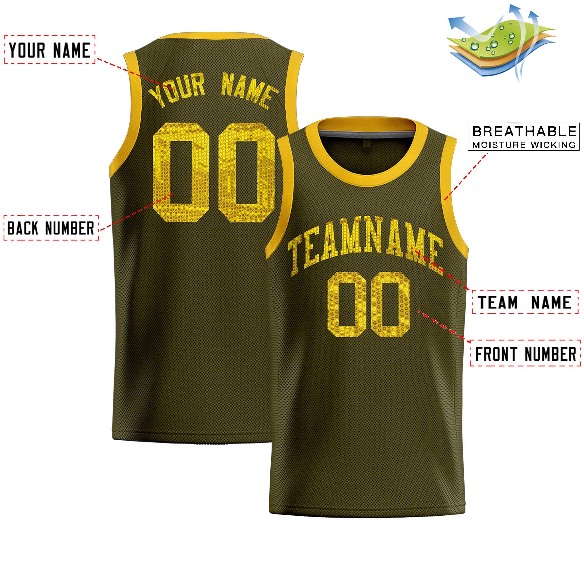 Custom Olive Sequined Tops Athletic Basketball Jersey|KXKSHOP