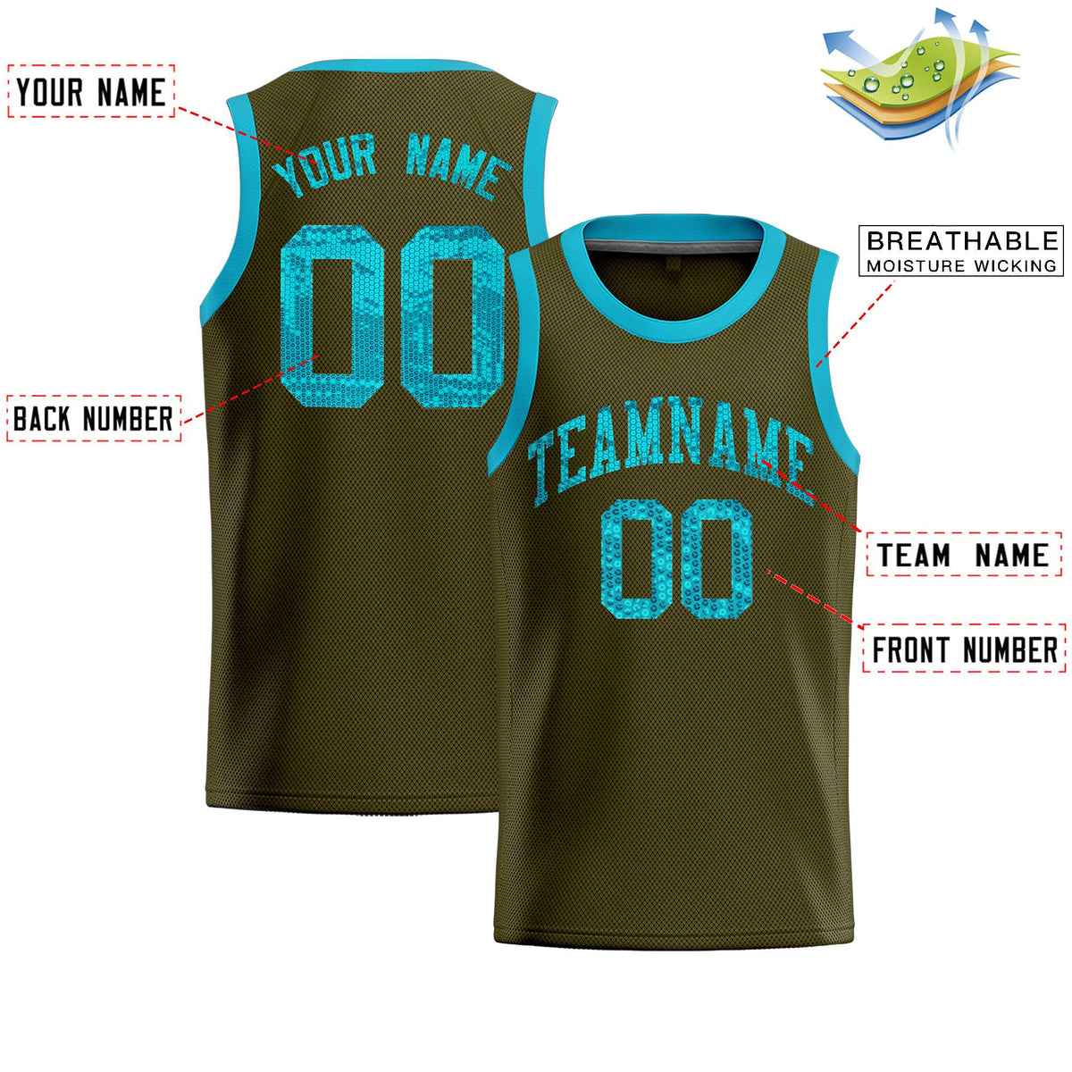 Custom Olive Sequined Tops Athletic Basketball Jersey|KXKSHOP