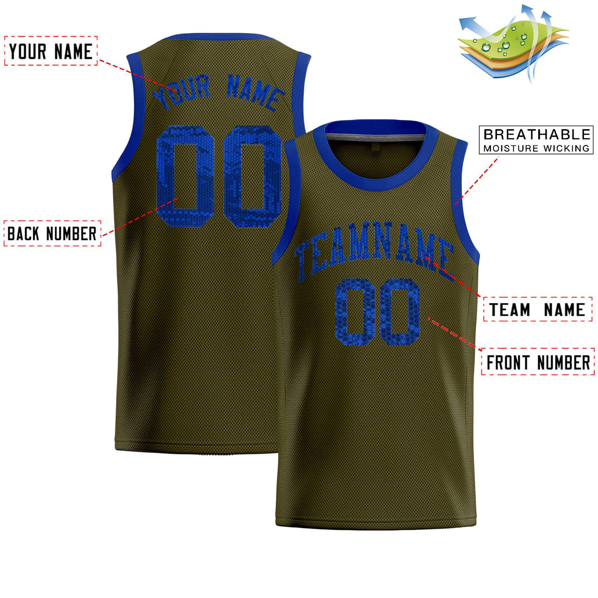 Custom Olive Sequined Tops Athletic Basketball Jersey|KXKSHOP