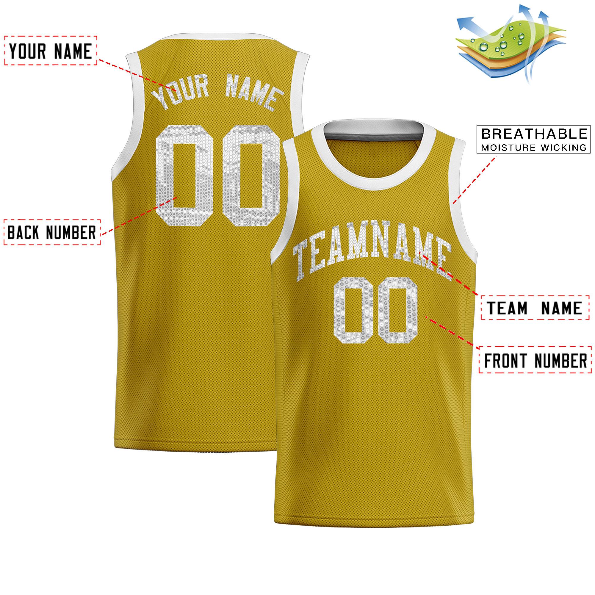 Custom Old Gold Sequined Tops Athletic Basketball Jersey|KXKSHOP
