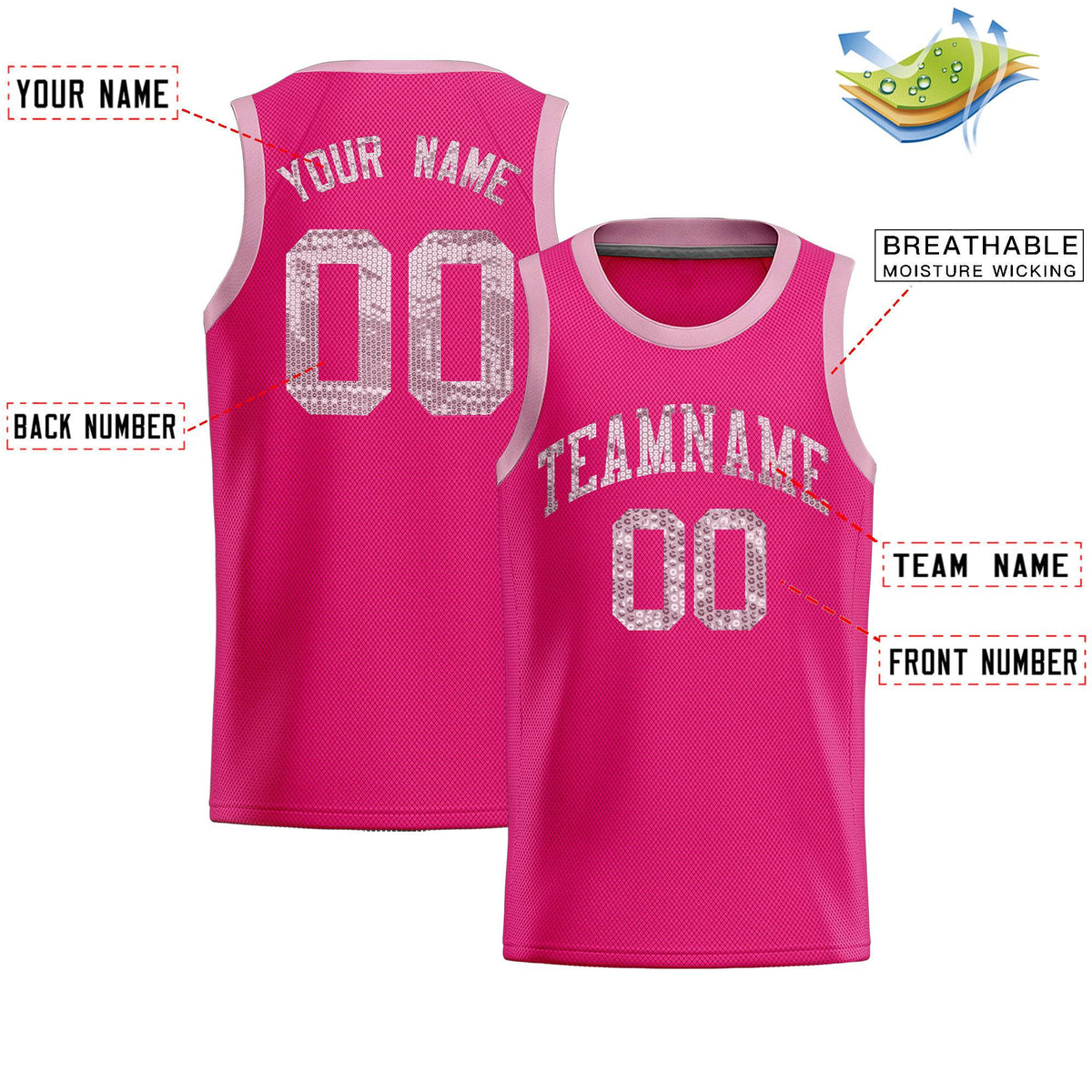 Custom Pink Sequined Tops Athletic Basketball Jersey|KXKSHOP