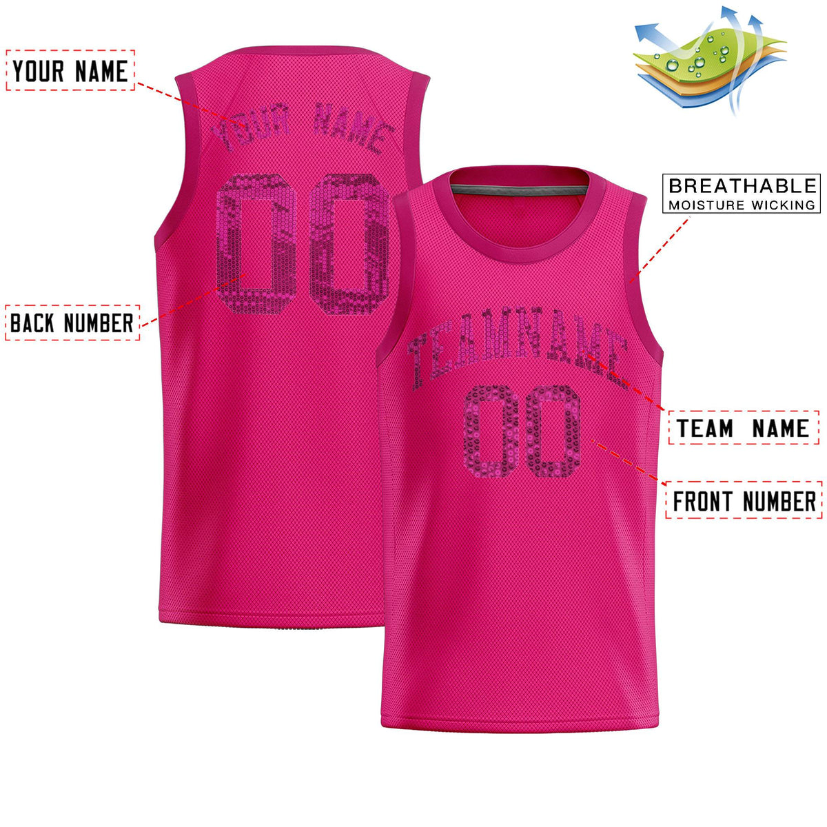 Custom Pink Sequined Tops Athletic Basketball Jersey|KXKSHOP