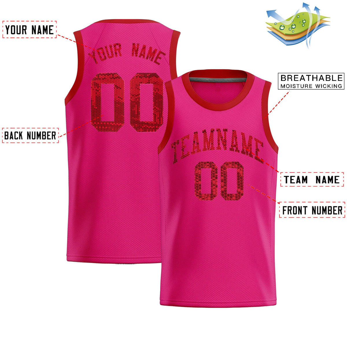 Custom Pink Sequined Tops Athletic Basketball Jersey|KXKSHOP
