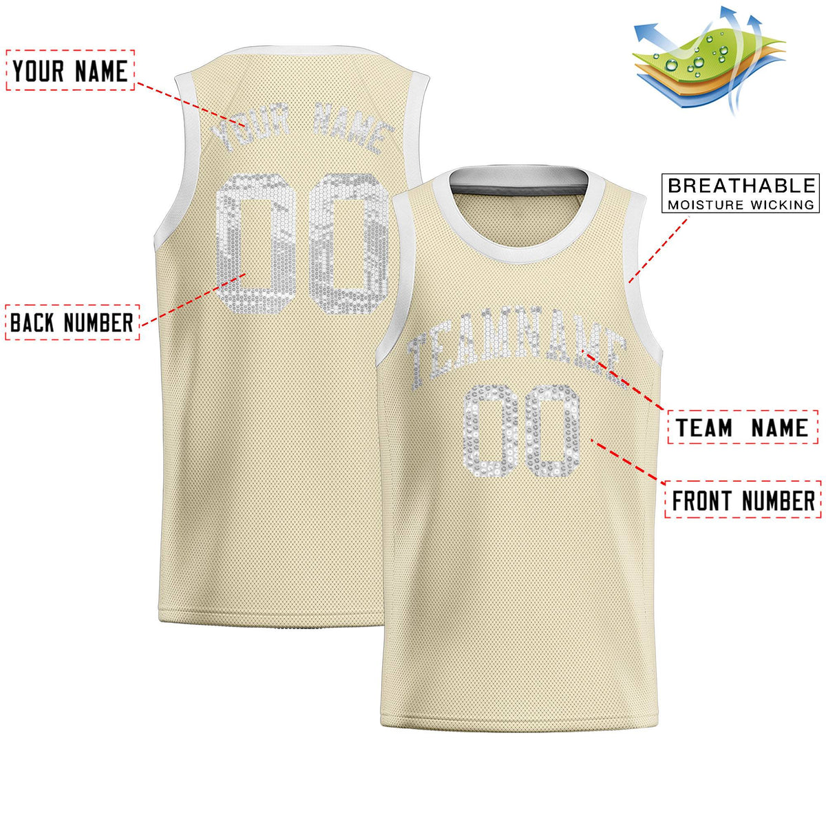 Custom Cream Sequined Tops Athletic Basketball Jersey|KXKSHOP