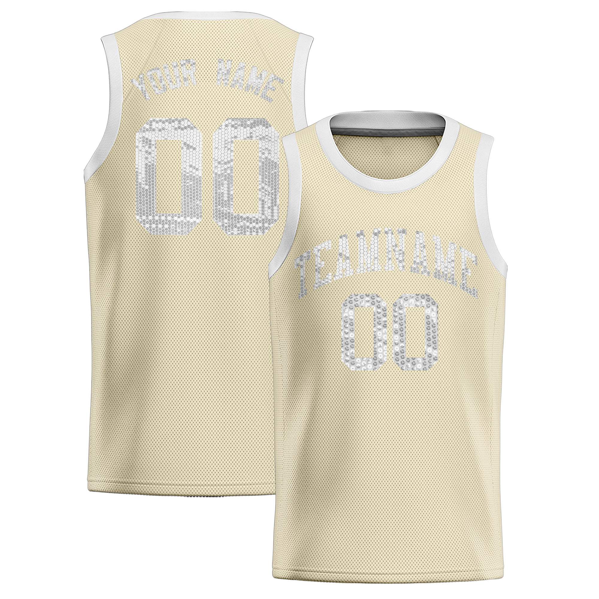 Custom Cream Sequined Tops Athletic Basketball Jersey|KXKSHOP