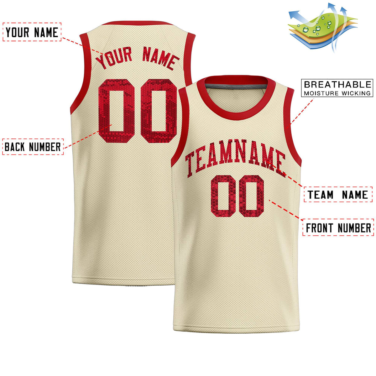 Custom Cream Sequined Tops Athletic Basketball Jersey|KXKSHOP