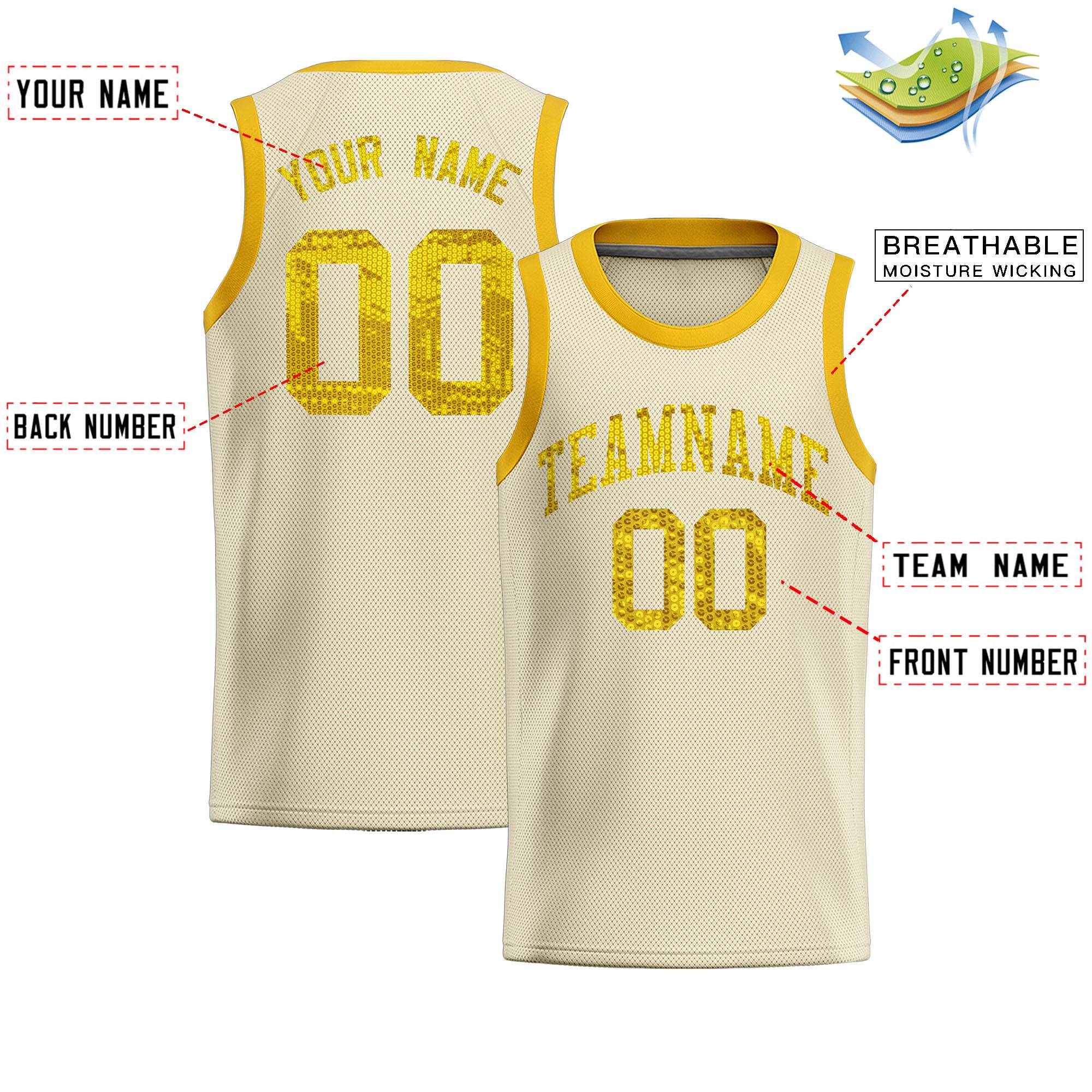 Custom Cream Sequined Tops Athletic Basketball Jersey|KXKSHOP