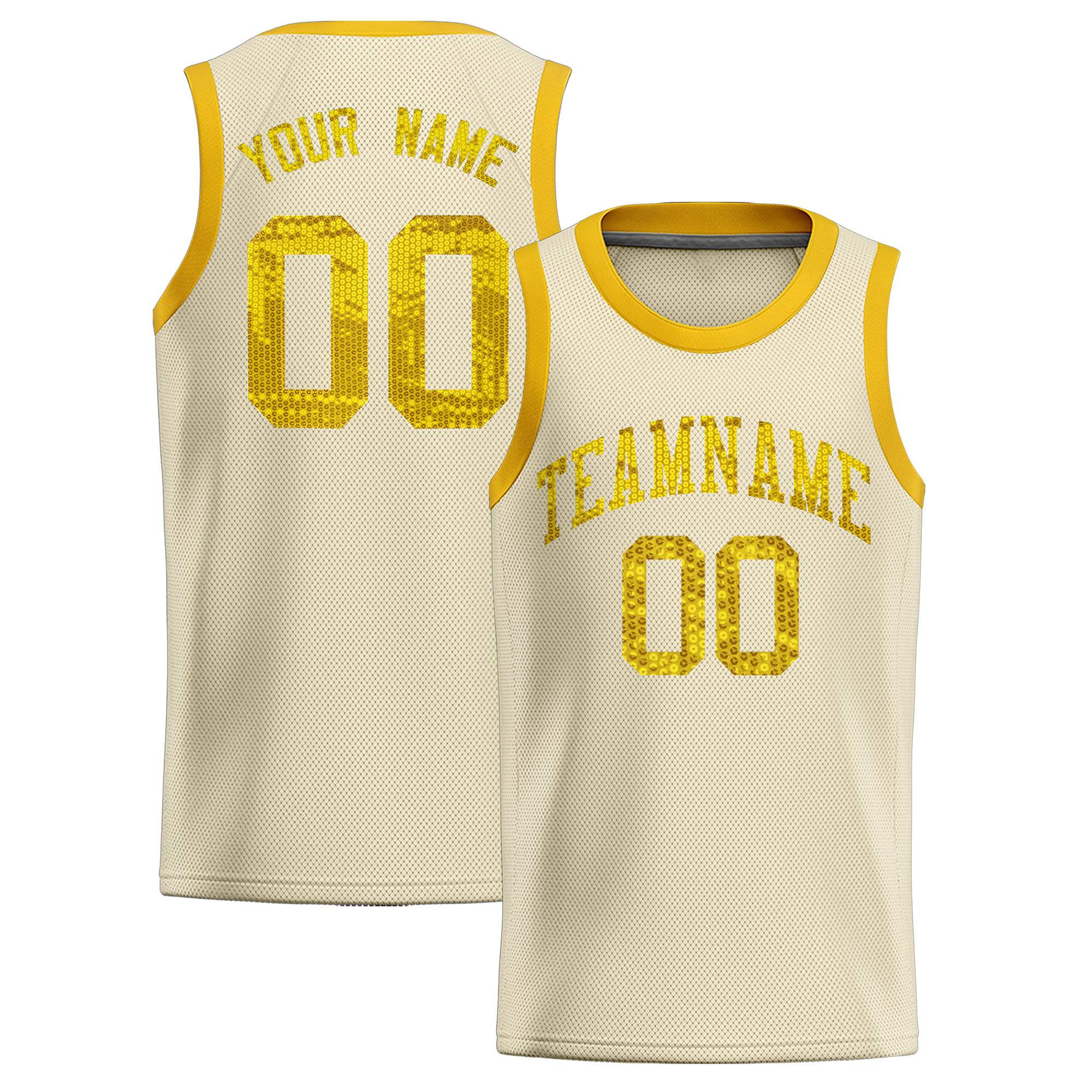 Custom Cream Sequined Tops Athletic Basketball Jersey|KXKSHOP