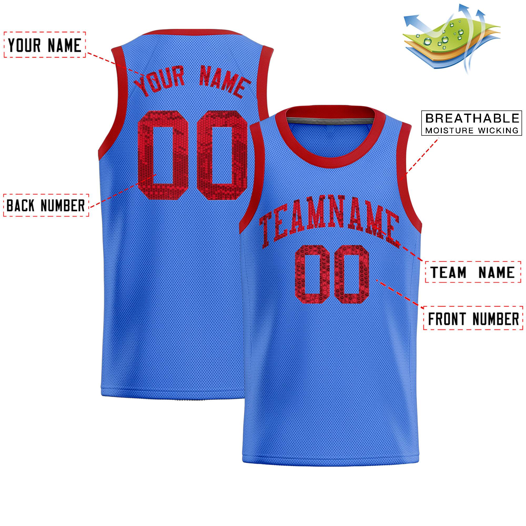 Custom Powder Blue Sequined Tops Athletic Basketball Jersey|KXKSHOP