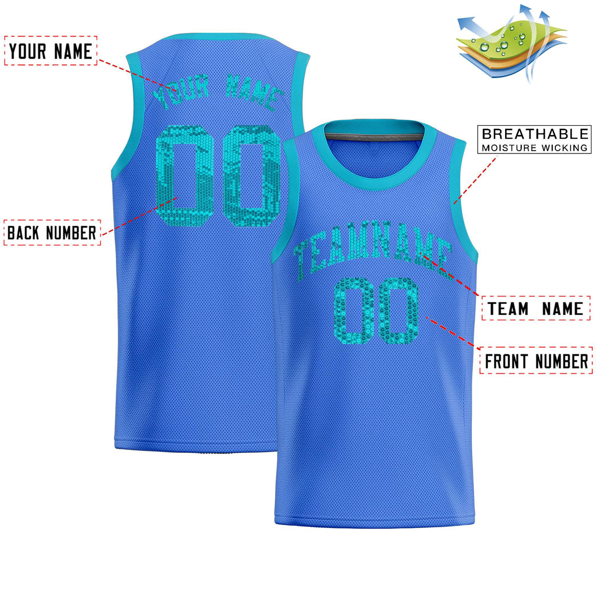 Custom Powder Blue Sequined Tops Athletic Basketball Jersey|KXKSHOP