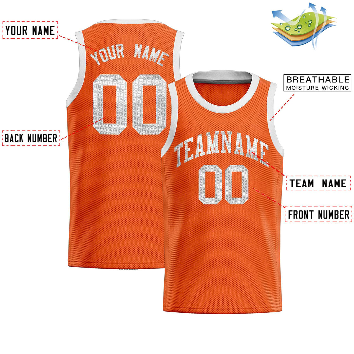 Custom Orange Sequined Tops Athletic Basketball Jersey|KXKSHOP