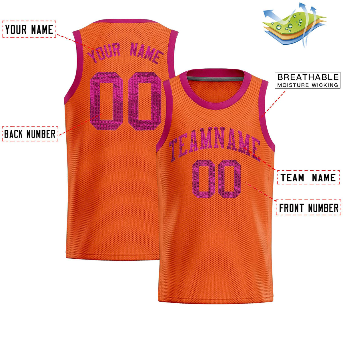 Custom Orange Sequined Tops Athletic Basketball Jersey|KXKSHOP