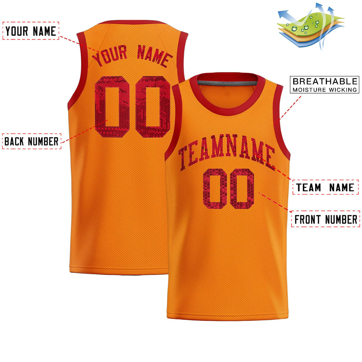 Custom Orange Sequined Tops Athletic Basketball Jersey|KXKSHOP