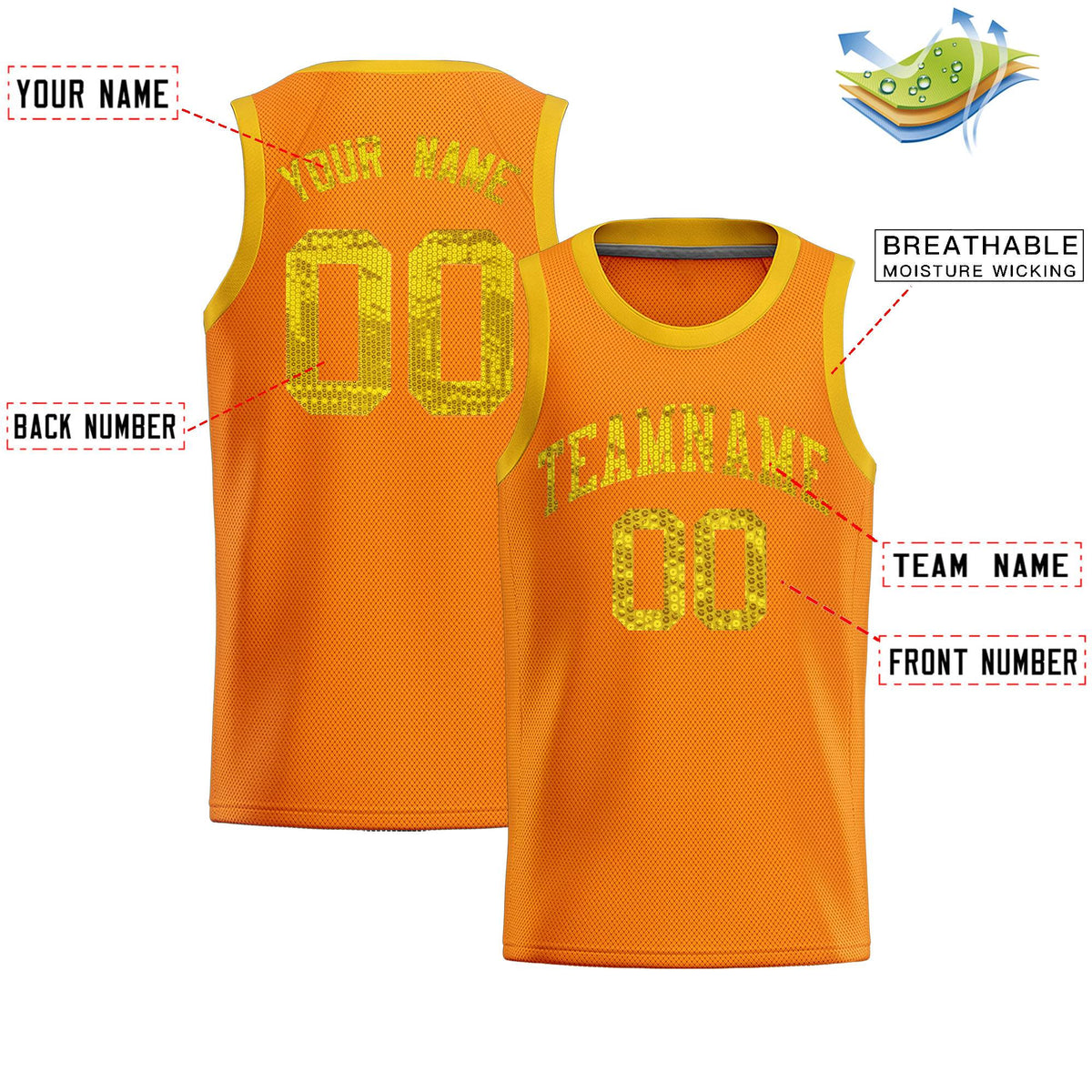 Custom Orange Sequined Tops Athletic Basketball Jersey|KXKSHOP
