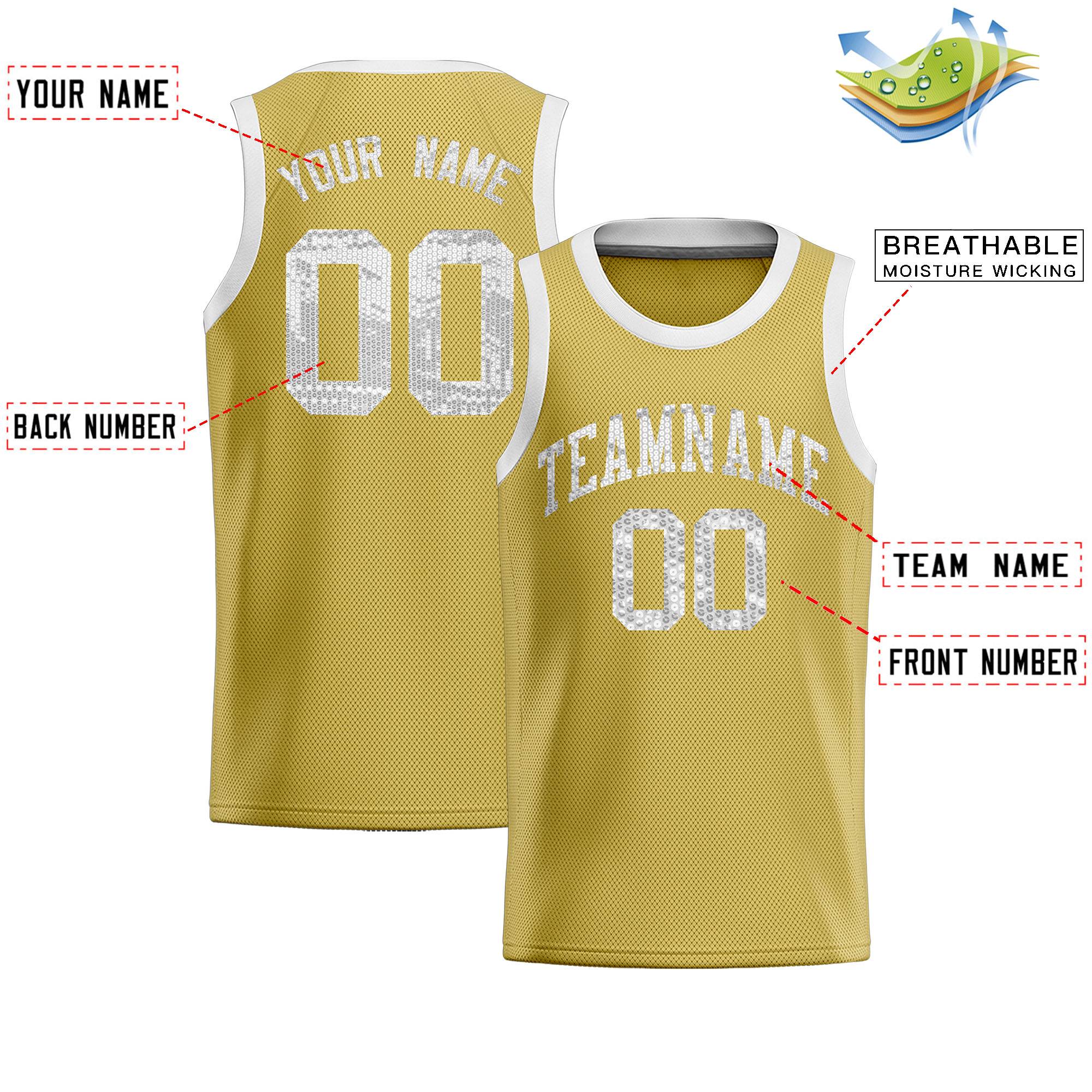 Custom Old Gold Sequined Tops Athletic Basketball Jersey|KXKSHOP