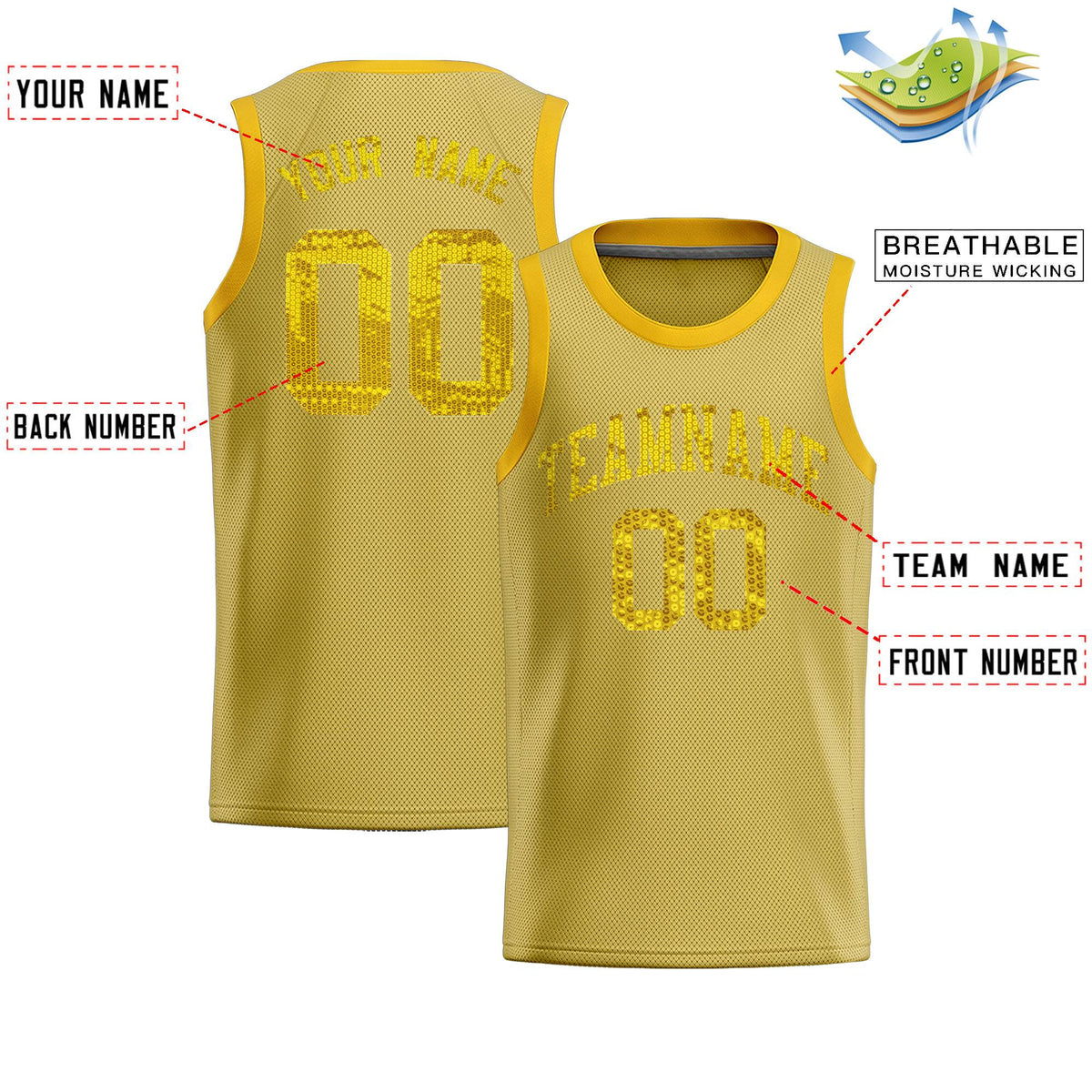 Custom Old Gold Sequined Tops Athletic Basketball Jersey|KXKSHOP