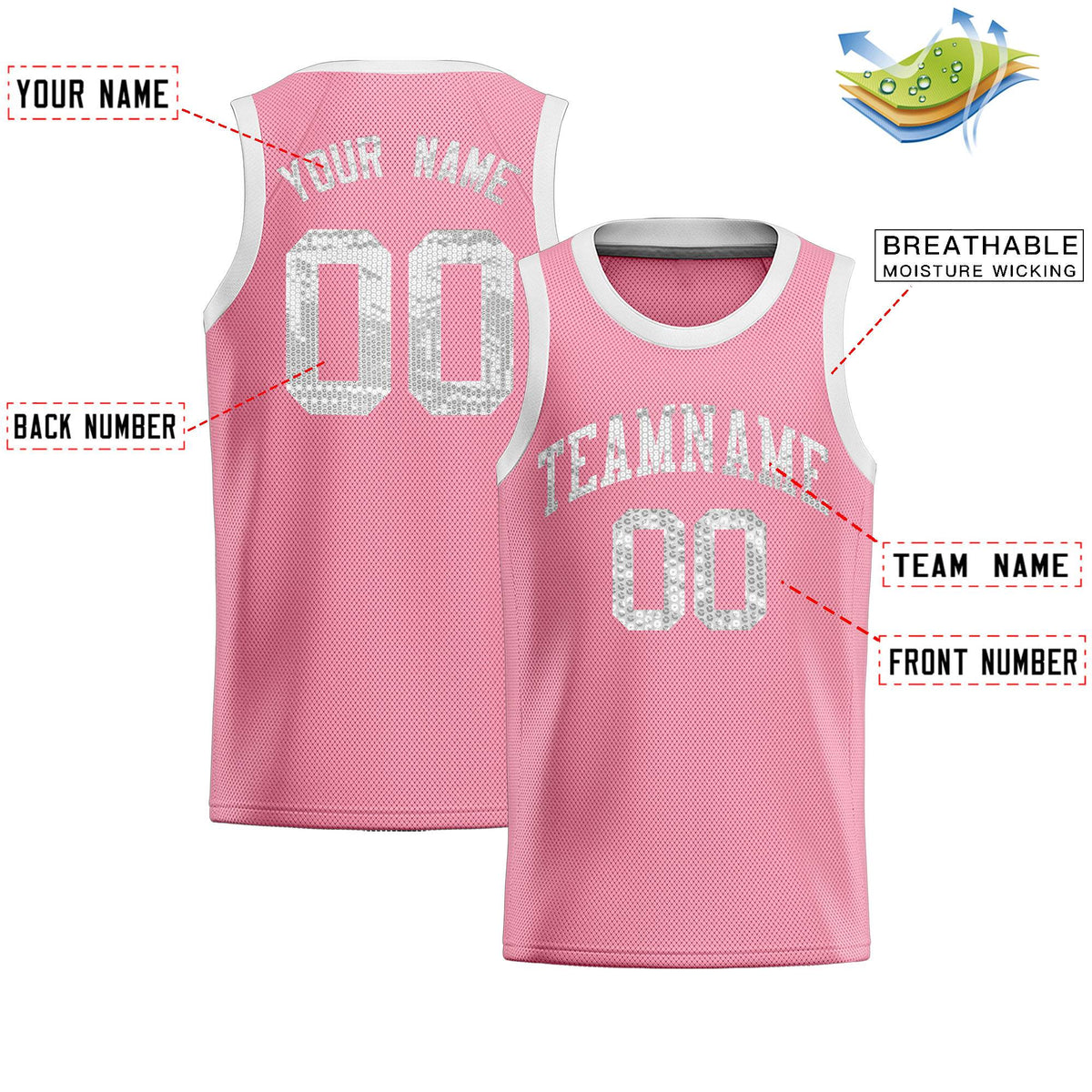 Custom Light Pink Sequined Tops Athletic Basketball Jersey|KXKSHOP