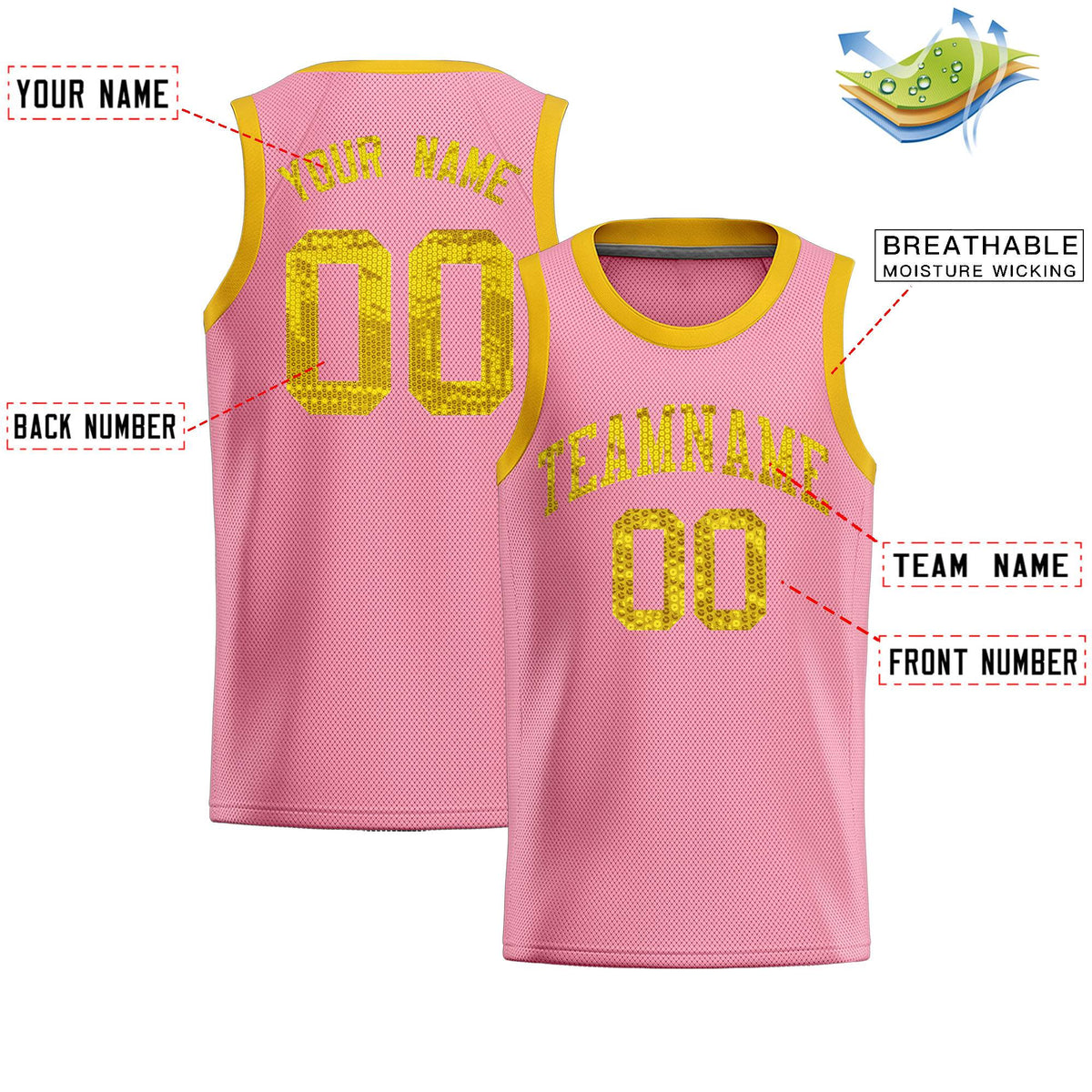 Custom Light Pink Sequined Tops Athletic Basketball Jersey|KXKSHOP