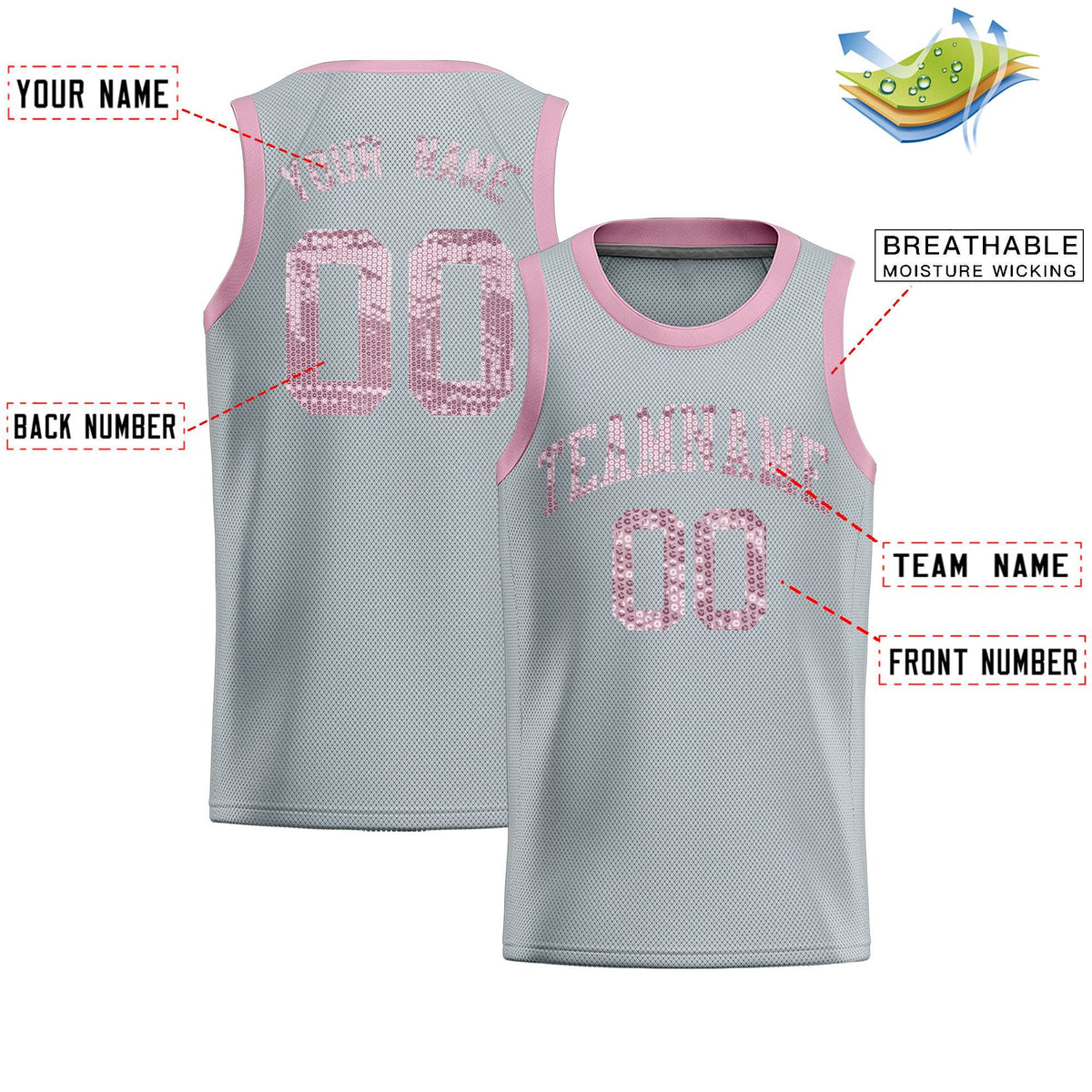 Custom Silver Sequined Tops Athletic Basketball Jersey|KXKSHOP