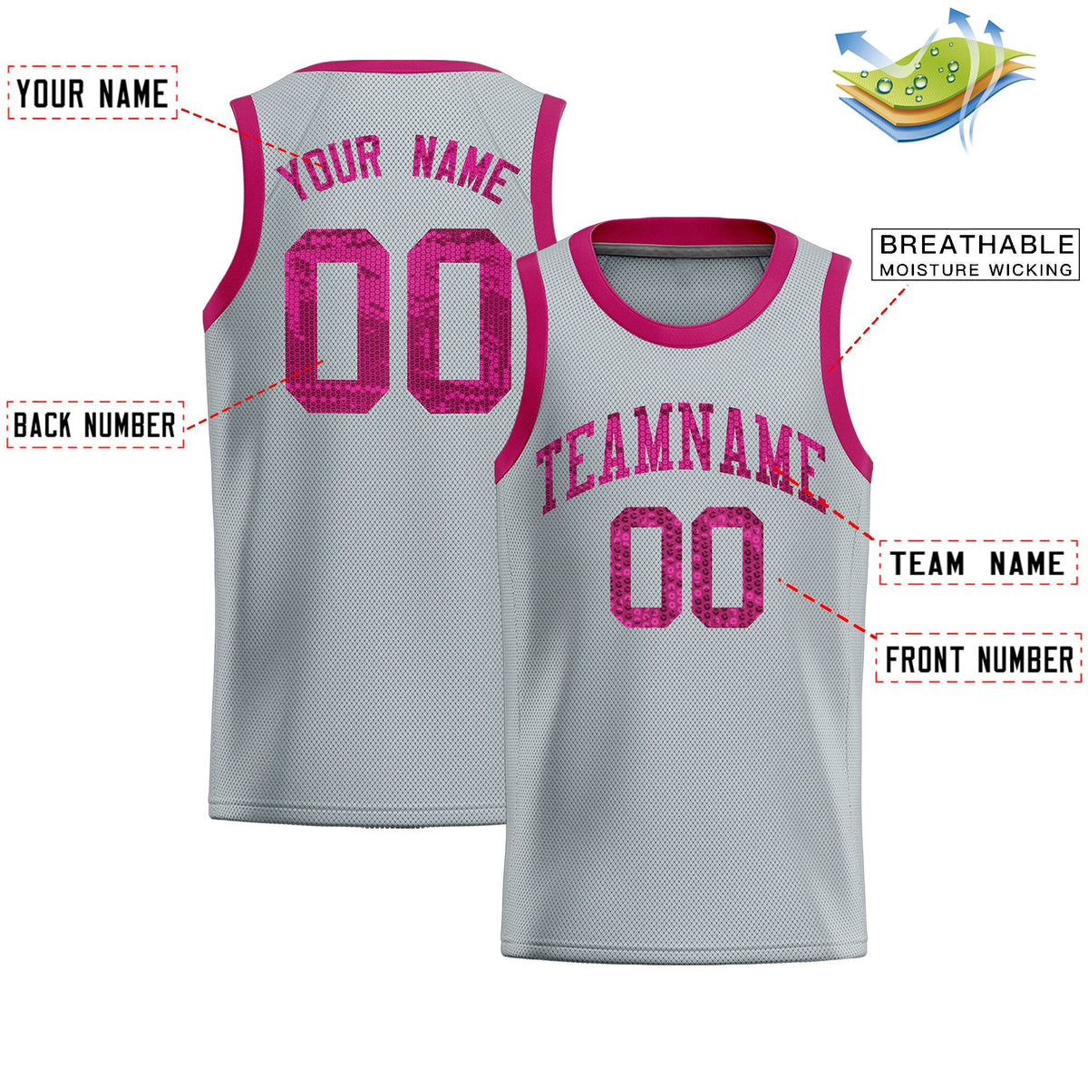Custom Silver Sequined Tops Athletic Basketball Jersey|KXKSHOP
