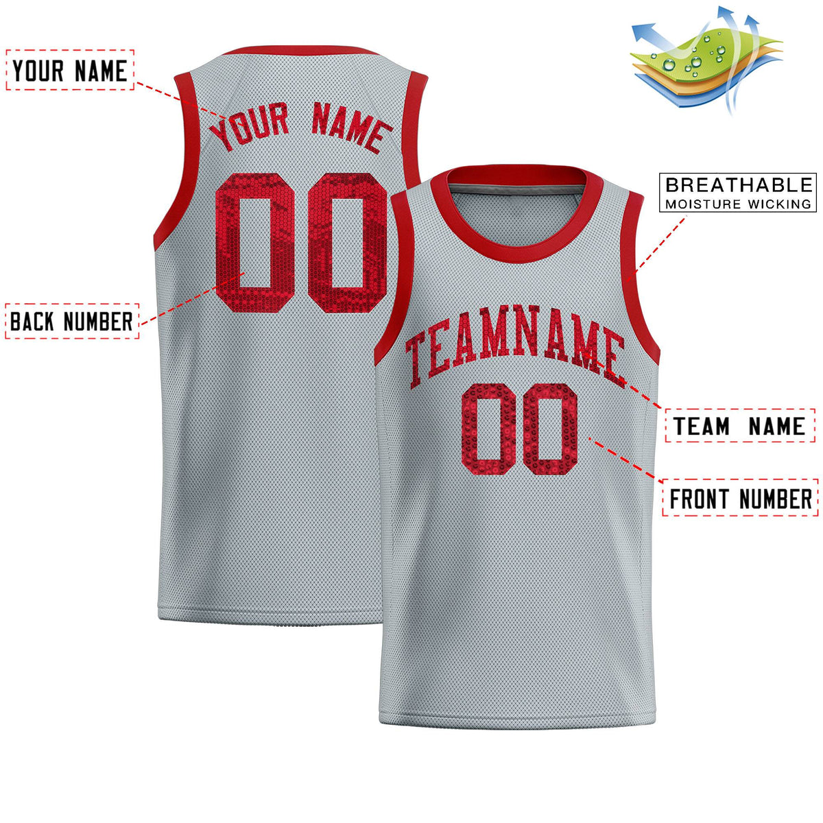 Custom Silver Sequined Tops Athletic Basketball Jersey|KXKSHOP