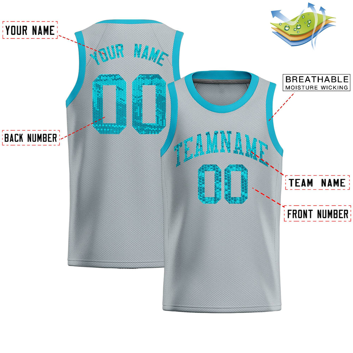 Custom Silver Sequined Tops Athletic Basketball Jersey|KXKSHOP