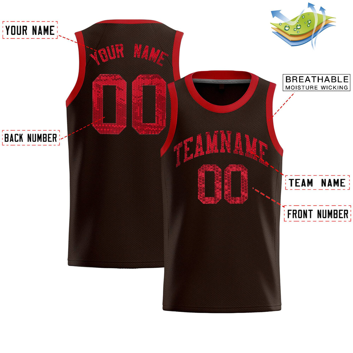 Custom Brown Sequined Tops Athletic Basketball Jersey|KXKSHOP
