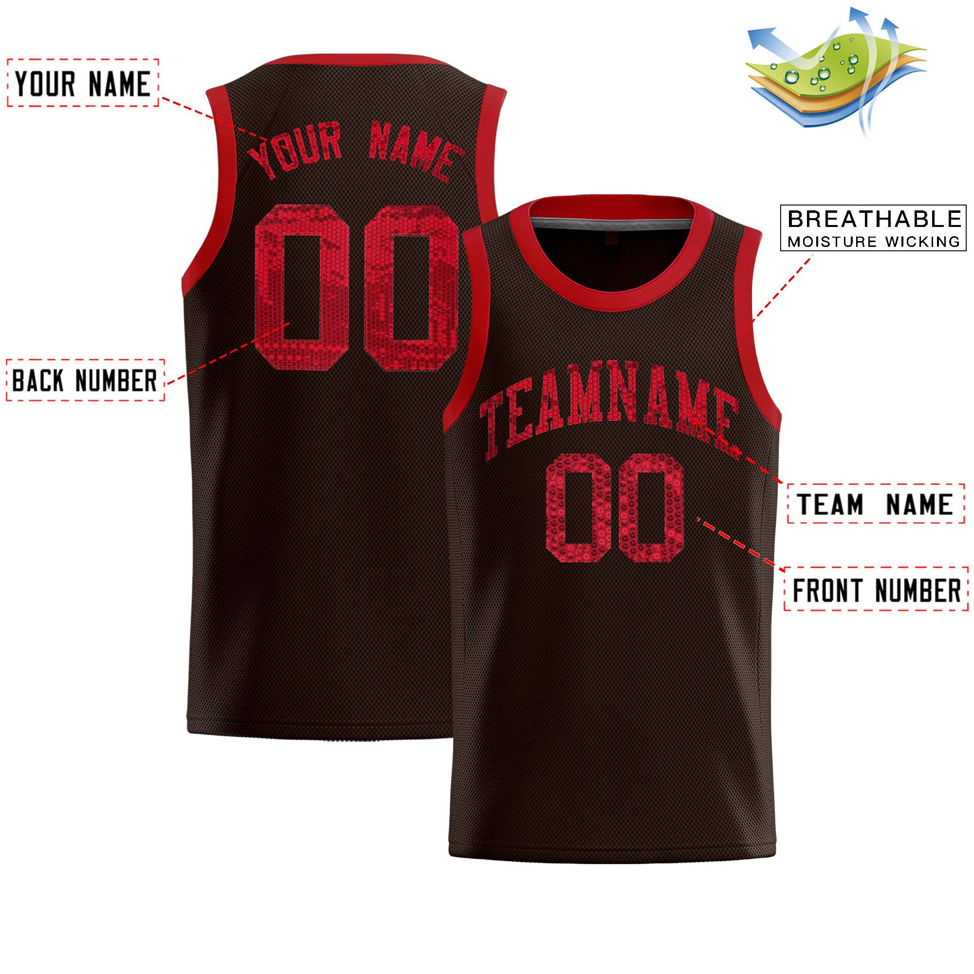 Custom Brown Sequined Tops Athletic Basketball Jersey|KXKSHOP