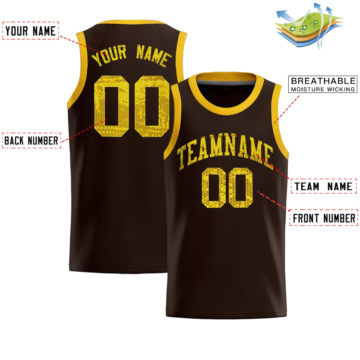 Custom Brown Sequined Tops Athletic Basketball Jersey|KXKSHOP