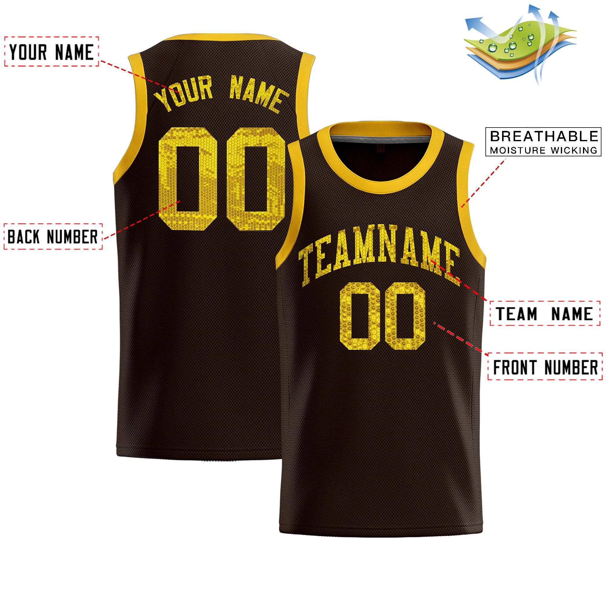 Custom Brown Sequined Tops Athletic Basketball Jersey|KXKSHOP