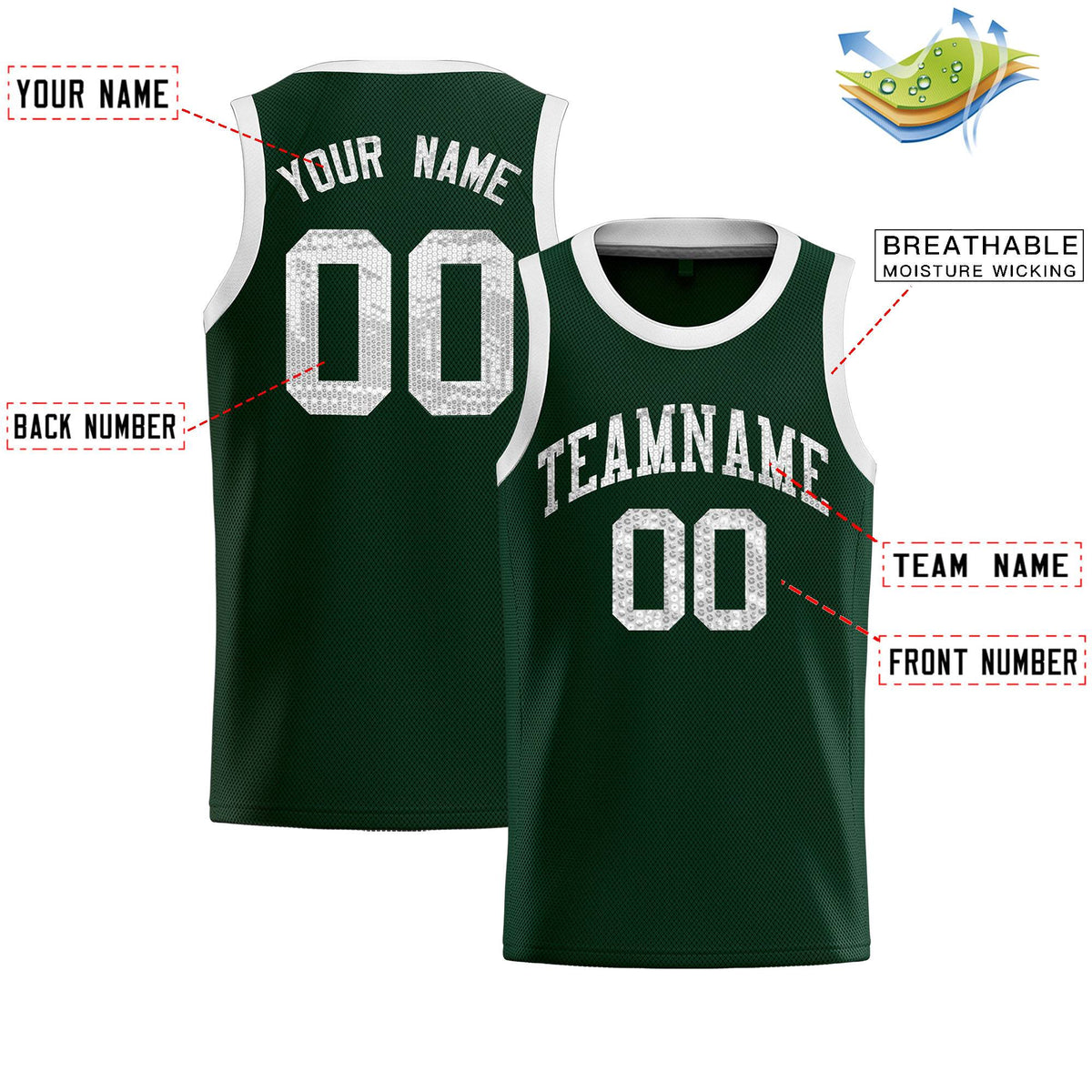 Custom Hunter Green Sequined Tops Athletic Basketball Jersey|KXKSHOP