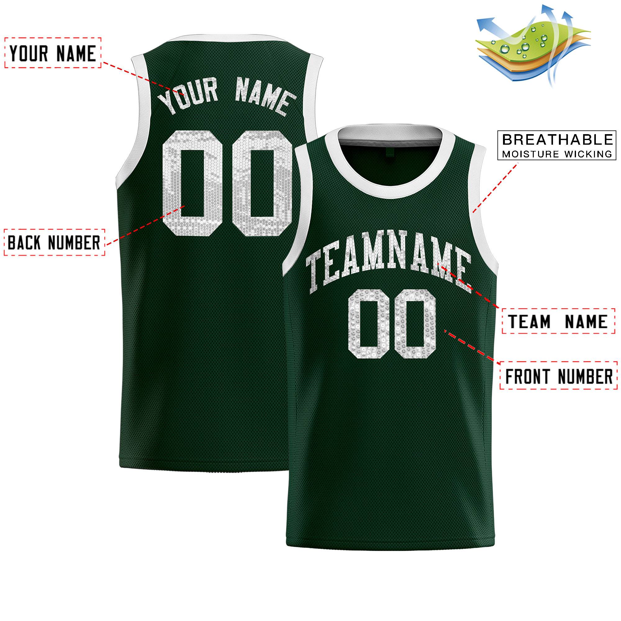 Custom Hunter Green Sequined Tops Athletic Basketball Jersey|KXKSHOP