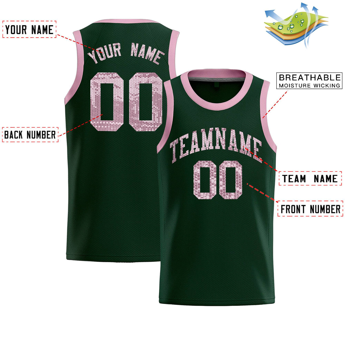 Custom Hunter Green Sequined Tops Athletic Basketball Jersey|KXKSHOP