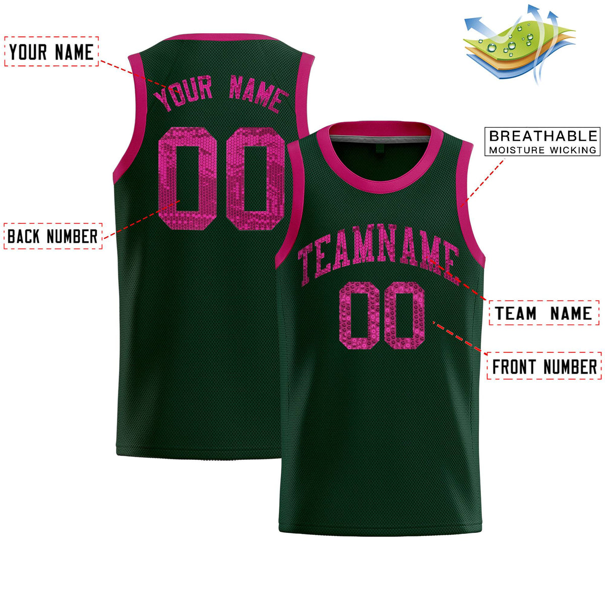 Custom Hunter Green Sequined Tops Athletic Basketball Jersey|KXKSHOP