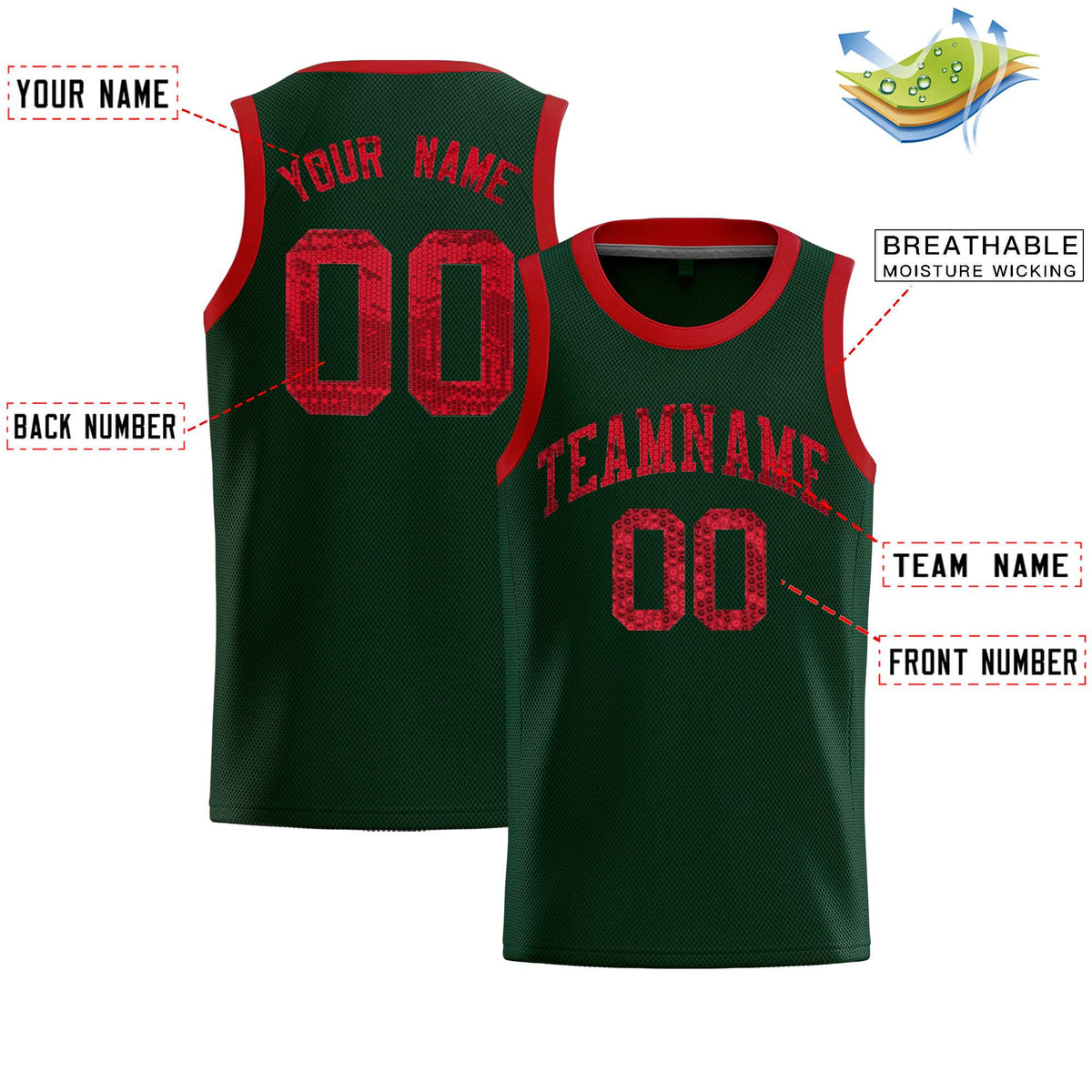 Custom Hunter Green Sequined Tops Athletic Basketball Jersey|KXKSHOP