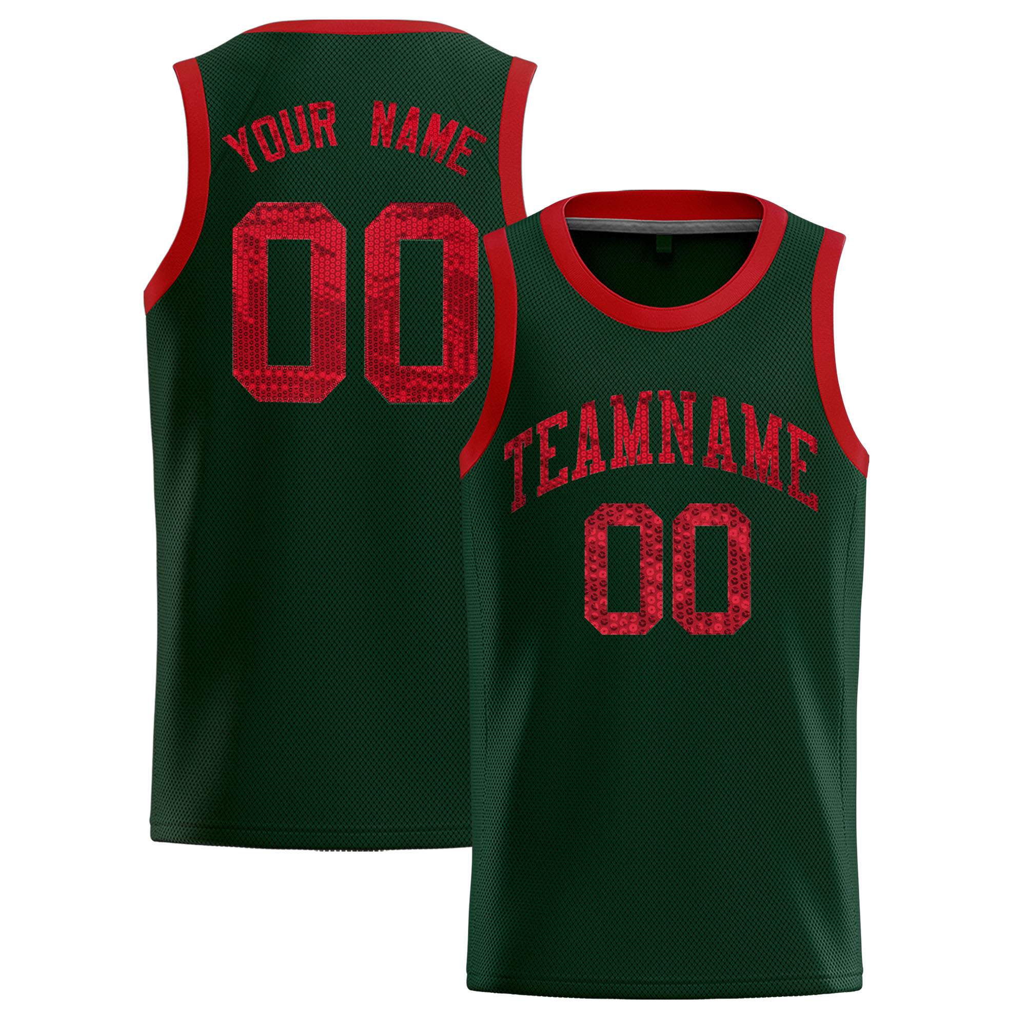 Custom Hunter Green Sequined Tops Athletic Basketball Jersey|KXKSHOP